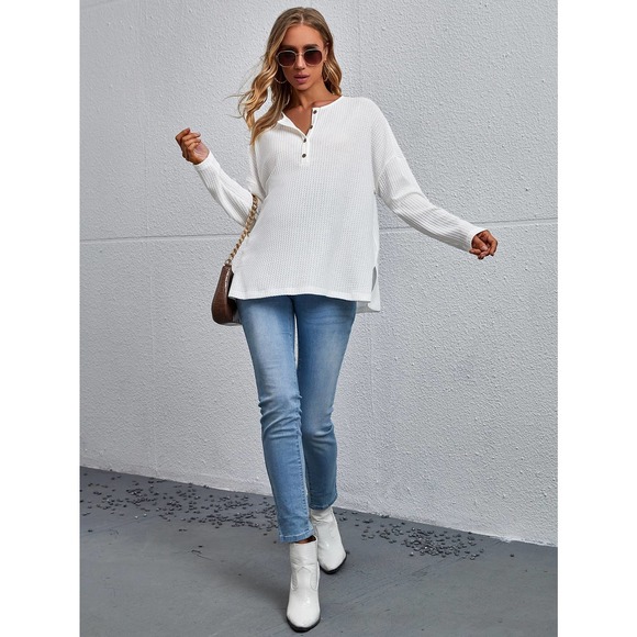 Maternity Half Button henley long sleeve Tee white - Picture 4 of 5